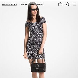 Michael Kors Ruched‎ Detail Zebra Pattern Mini Dress Zip Back size Small Luxury